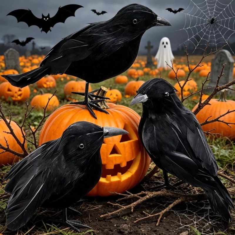 Home Decor You - 1PC Black Crow Halloween Decoration Realistic