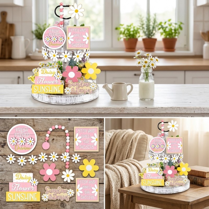 Daisy Tiered Tray Decor Summer - Home Decor Daisy reseña y precio