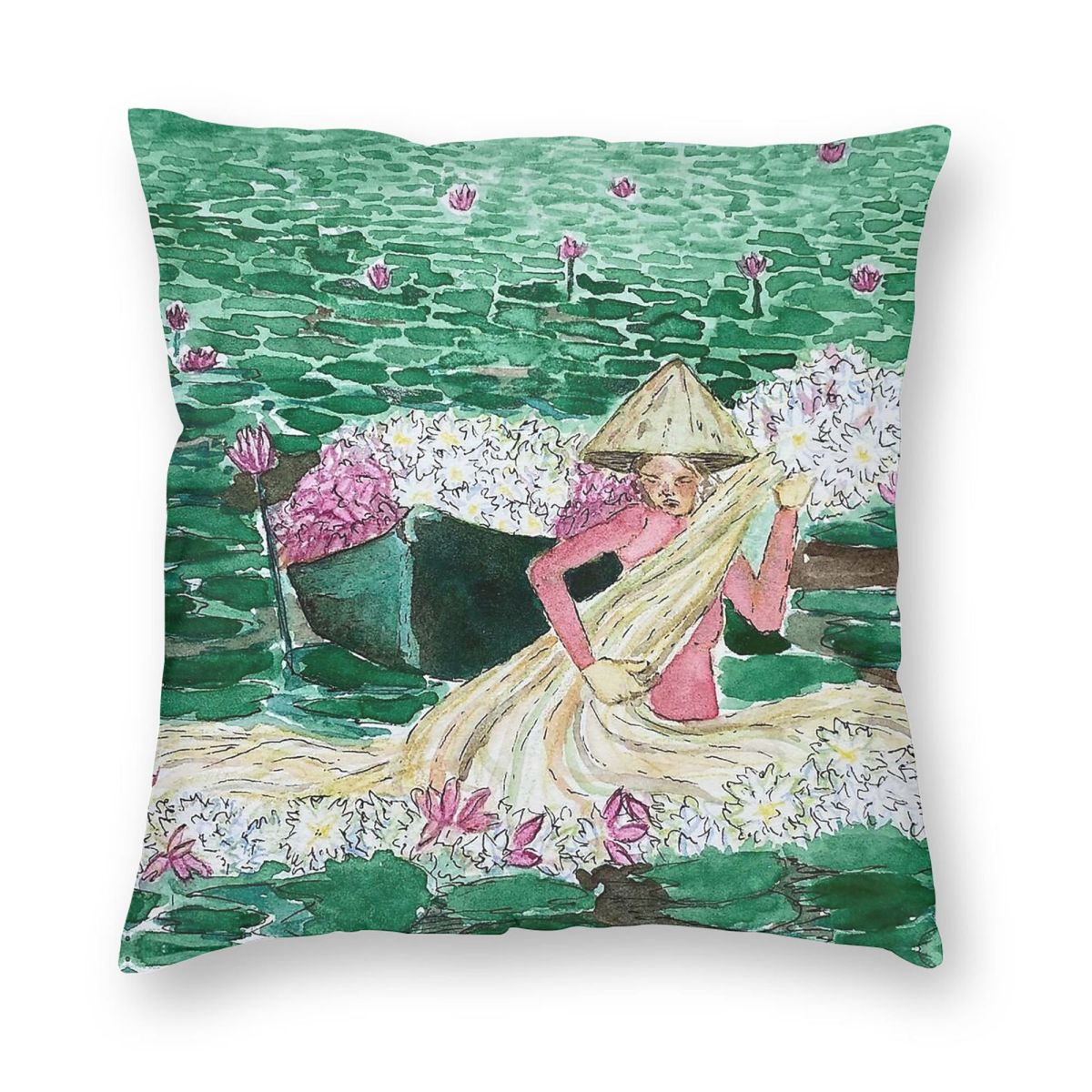Lady Harvesting Water Lillies  - Home Decor Vietnam reseña y precio