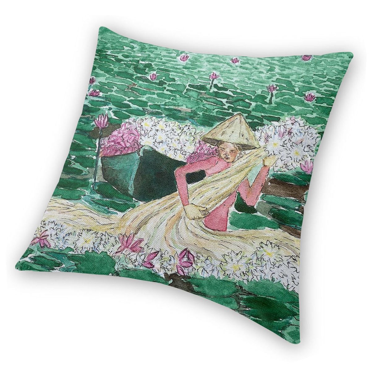 Lady Harvesting Water Lillies  - Home Decor Vietnam reseña y precio