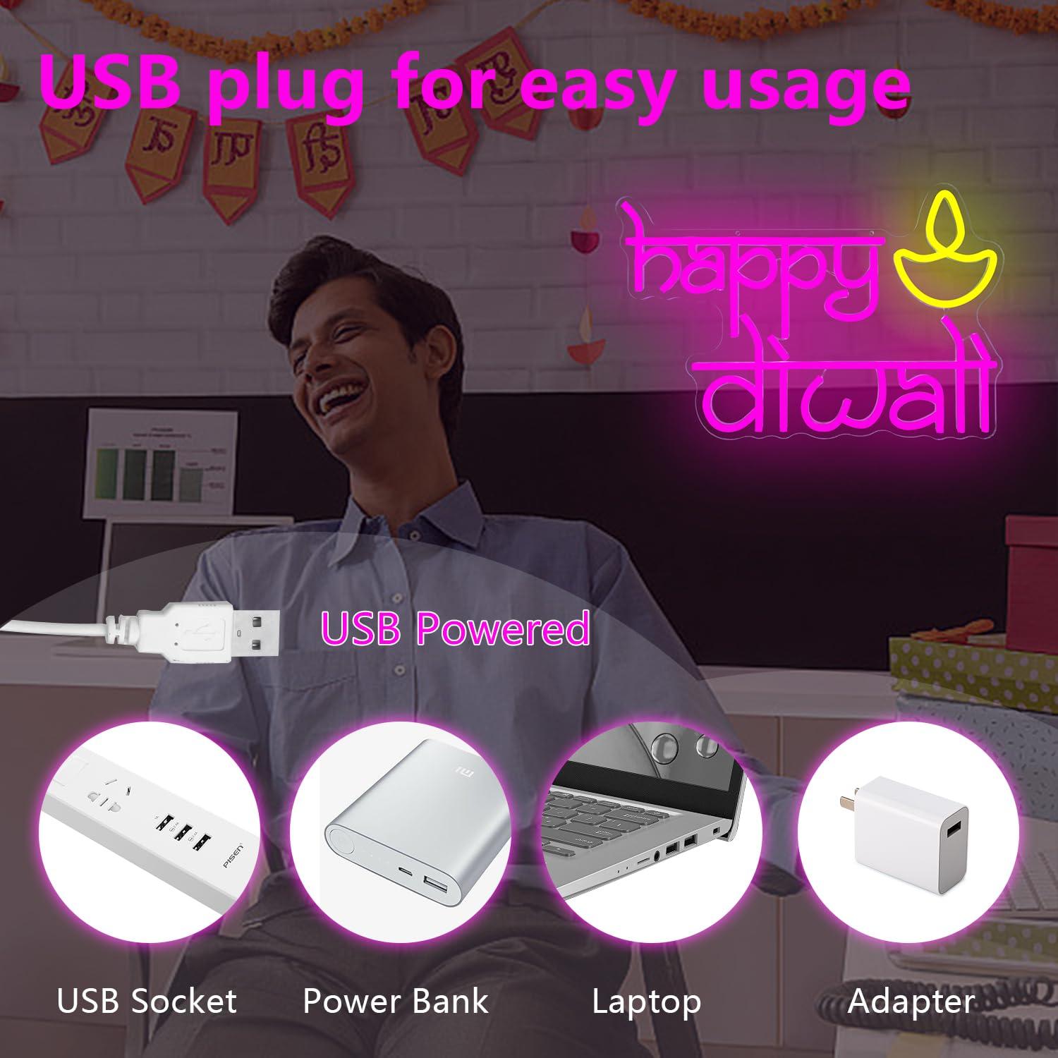 Happy Diwali Neon Sign USB Pow - Home Decor Lighting reseña y precio