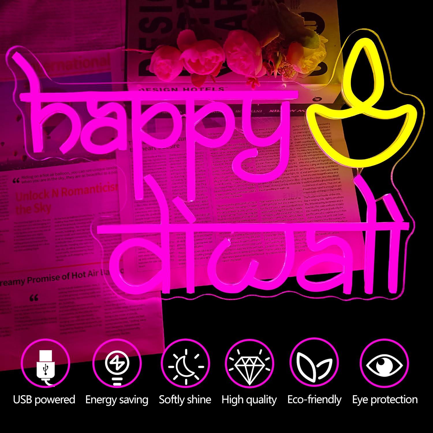Happy Diwali Neon Sign USB Pow - Home Decor Lighting reseña y precio
