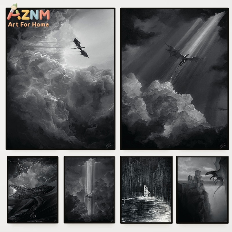 AZNM Black White Fantasy Drago - Home Decor Medieval reseña y precio