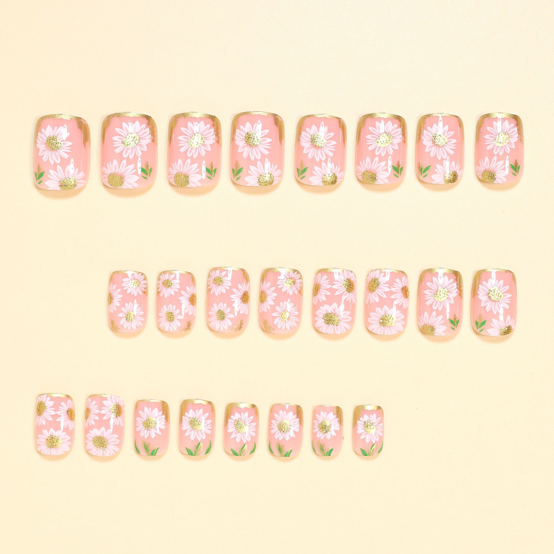 Short Square fake nails golden - Pressed Flower Frame reseña y precio