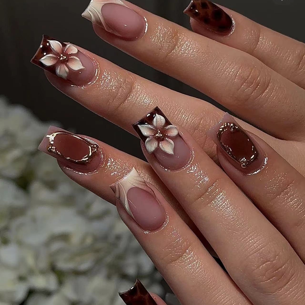 Short square fake nails for wo - Pressed Flower Frame reseña y precio